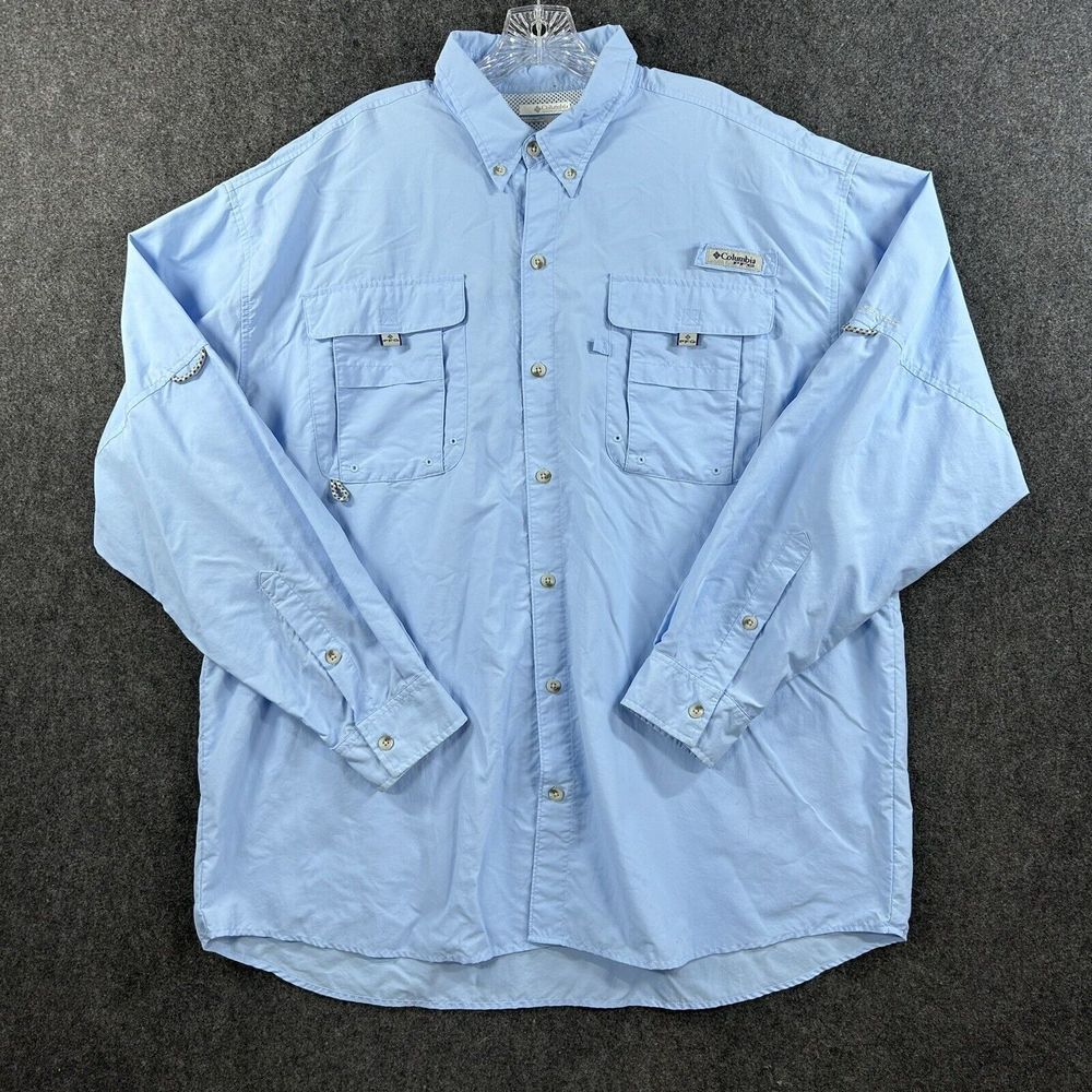 Columbia PFG Bahama II Shirt Men’s 2XL Blue Fishing Vented Outdoor Omni-Shade